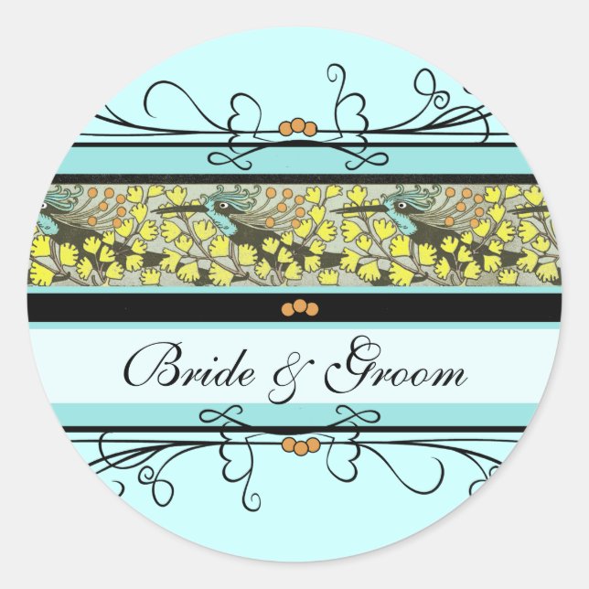 Stickers Mariage Art Nouveau Oiseaux vintages (Devant)