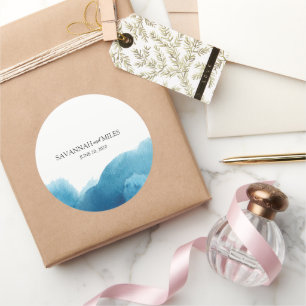 Stickers Mariage bleu Océan Aquarelle