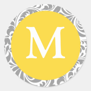 Stickers Mariage Canari Jaune Et Gris Monogramme M