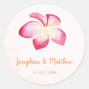Stickers Mariage Coucher Plumeria Rose Aquarelle