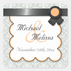 Stickers Mariage damassé orange et gris Favoriser