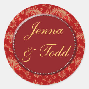 stickers mariage damassé rouge et or