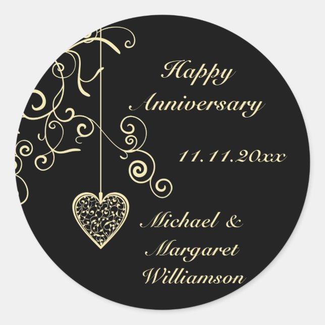 Stickers Mariage d'anniversaire Gold Elegant Heart (Devant)