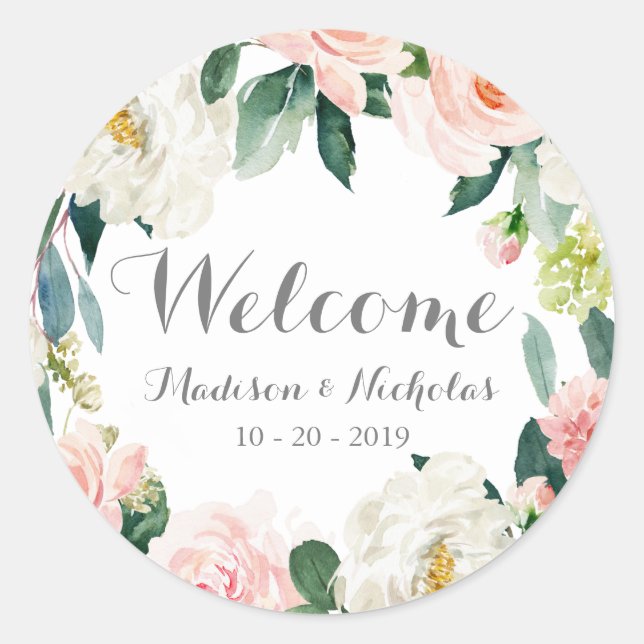 Stickers Mariage de bienvenue aux fleurs roses (Devant)