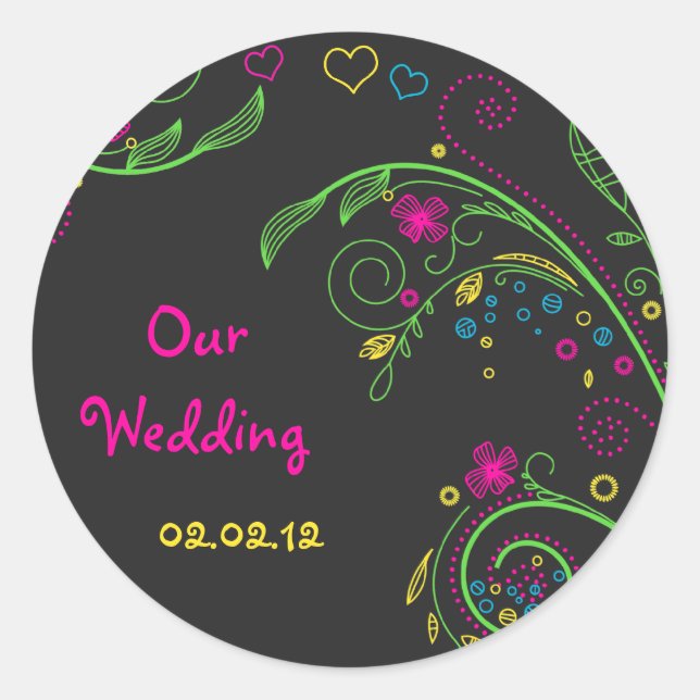 Stickers Mariage de Doodle Neon Floral (Devant)