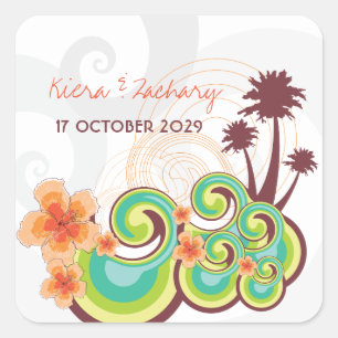 Stickers Mariage d'été des Vagues tropicales Hibis