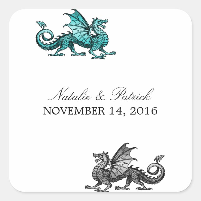 Stickers Mariage Dragon Argent turquoise (Devant)