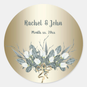 Stickers Mariage en or avec tulipes blanches