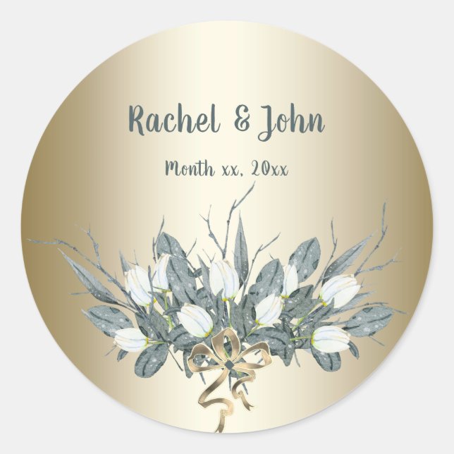 Stickers Mariage en or avec tulipes blanches (Devant)