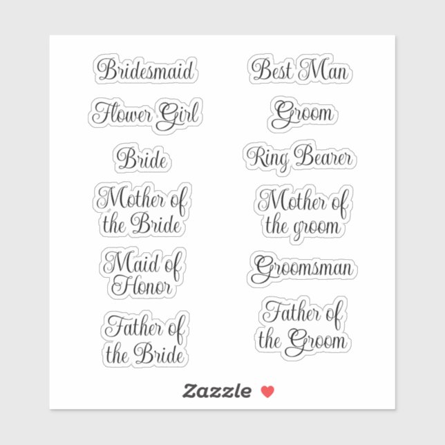 Stickers mariage en vinyle de marque Bridesmaid (Feuille)