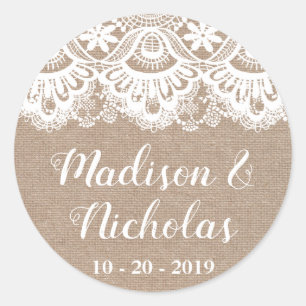 Stickers Mariage enveloppe Burlap et dentelle