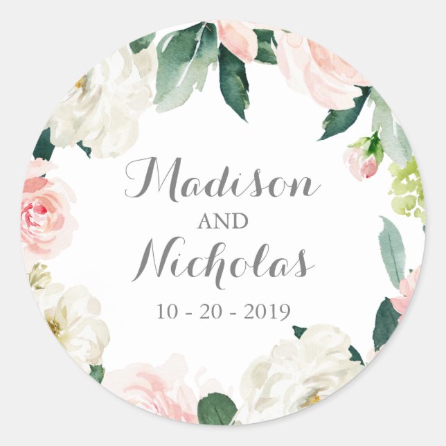 Stickers Mariage Enveloppe rose Fleur Blanche (Devant)