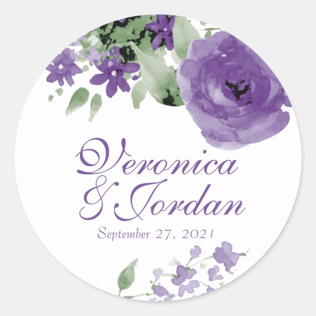 Stickers Mariage Floral à l'aquarelle violette (Devant)