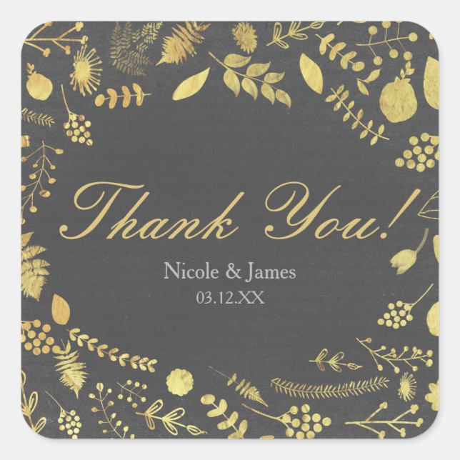 Stickers Mariage Floral Gris et Or Charcoal (Devant)
