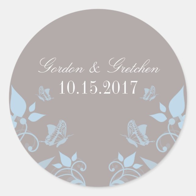 Stickers Mariage Floral Papillon Bleu (Devant)