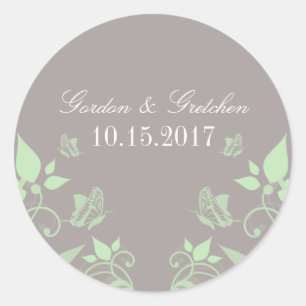 Stickers Mariage Floral Papillon Vert
