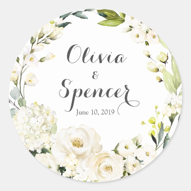 Stickers Mariage Floral Roses Blanches vertes (Devant)