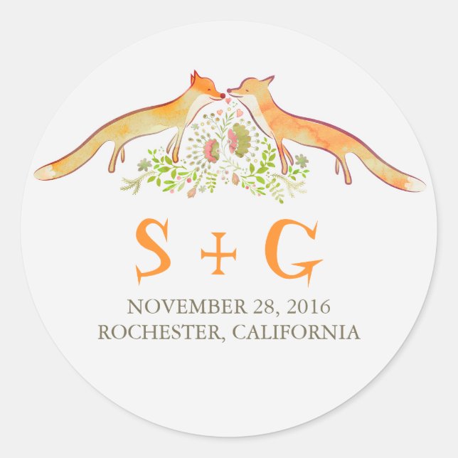 Stickers Mariage Foxes mignons (Devant)