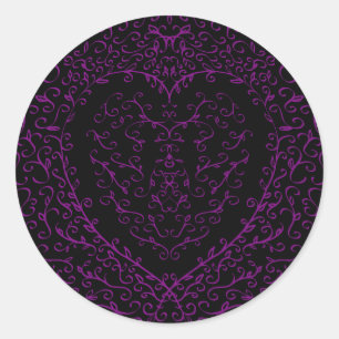 Stickers Mariage gothique au coeur mauve et noir
