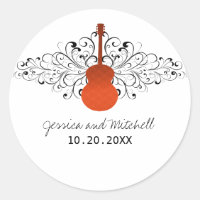 Stickers Mariage Guitare Orange Swirls