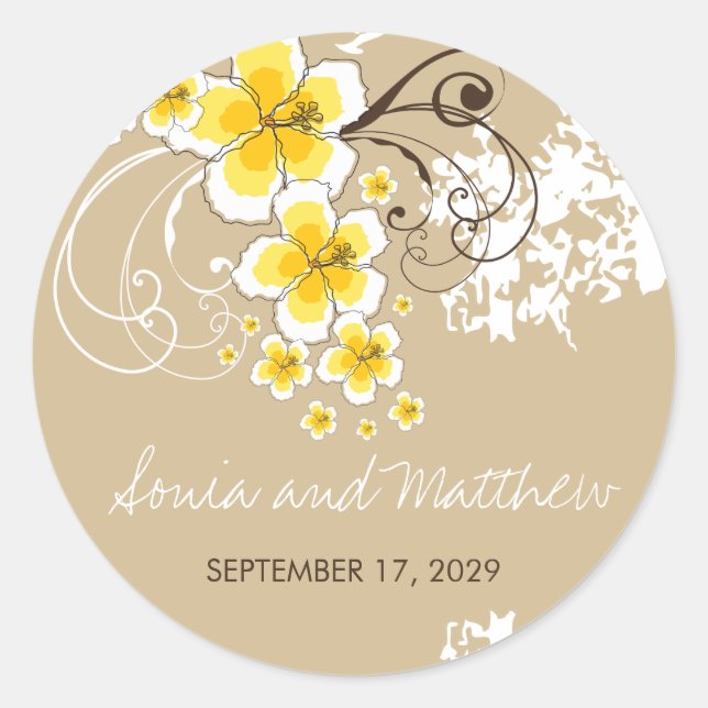Stickers Mariage Hibiscus Plage Tropical Jaune (Devant)
