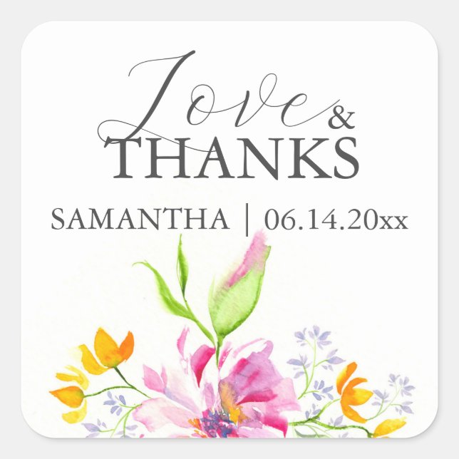 Stickers Mariage Merci Aquarelle Florales rose (Devant)