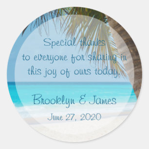 Stickers Mariage Merci Palmiers Sur Plage