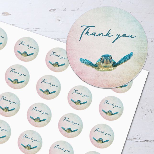 Stickers Mariage Merci rond de tortue de mer (Créateur téléchargé)