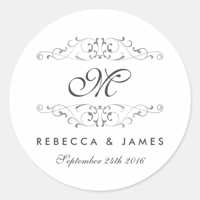 Stickers Mariage Monogramme Argent Antique (Devant)