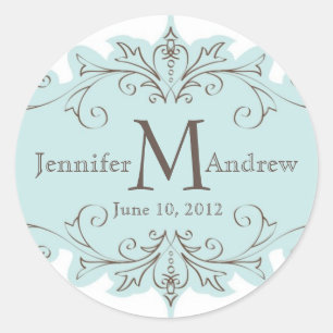 Stickers Mariage Monogramme Bleu Taupe
