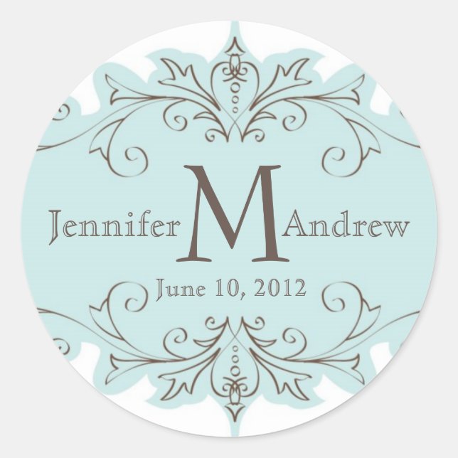 Stickers Mariage Monogramme Bleu Taupe (Devant)