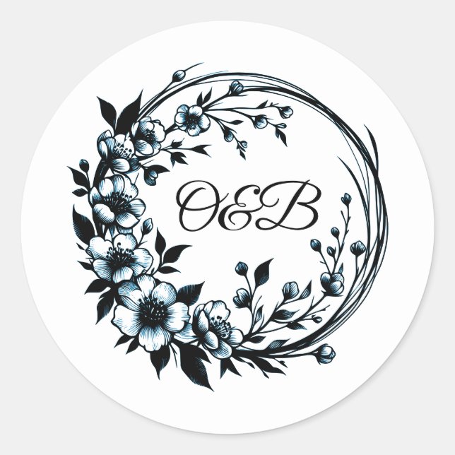 Stickers Mariage Monogramme Floral élégant (Devant)