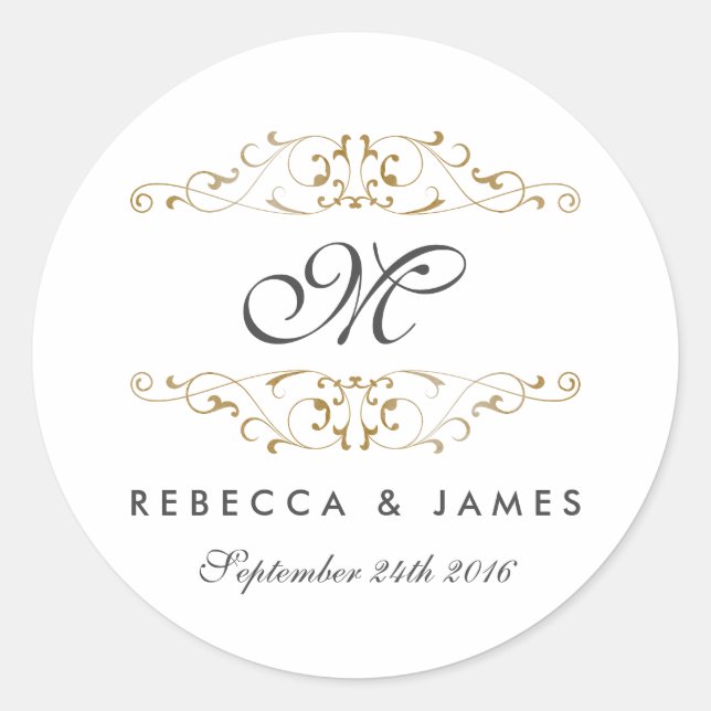 Stickers Mariage Monogramme Or Antique (Devant)