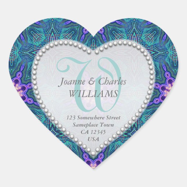 Stickers Mariage Monogramme Turquoise Aqua violet (Devant)