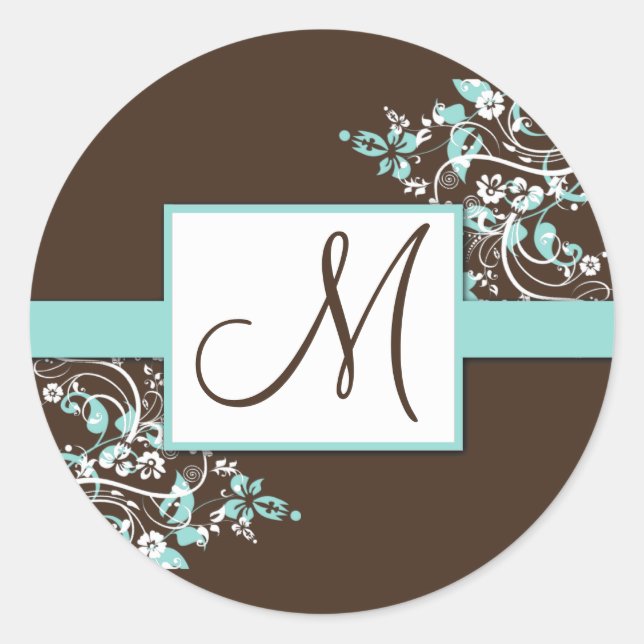 Stickers Mariage Monogramme Turquoise et Brown (Devant)
