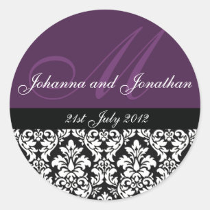Stickers Mariage Monogramme Violet Damas