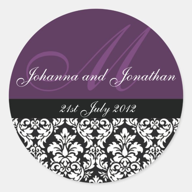 Stickers Mariage Monogramme Violet Damas (Devant)