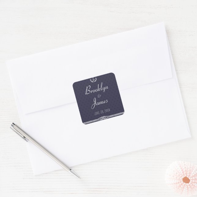 Stickers Mariage Nautique Avec Ancres Bleues (Enveloppe)
