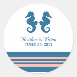 Stickers Mariage Nautique Corail Bleu