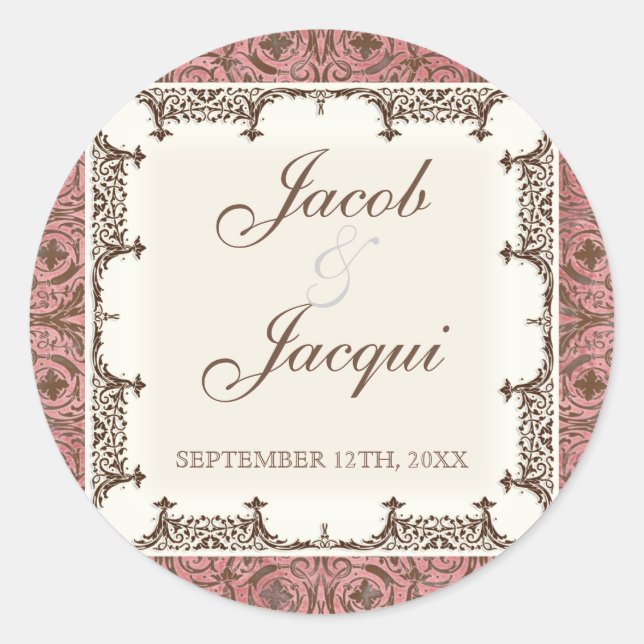 Stickers mariage ou douche - Brown rose Damask (Devant)