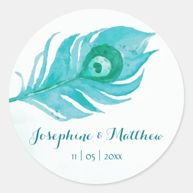Stickers Mariage Peacock Plume Watercolor (Devant)