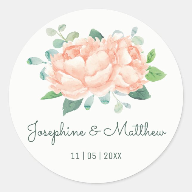 Stickers Mariage Peony Peach Watercolor (Devant)