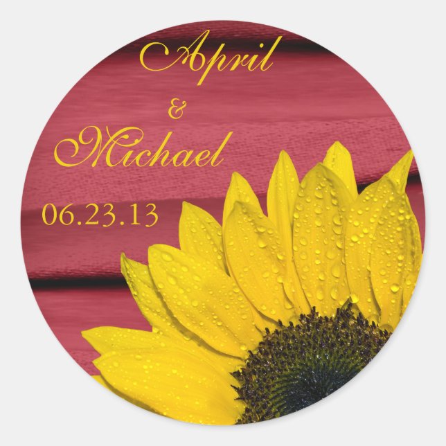 Stickers Mariage personnalisé rouge tournesol (Devant)