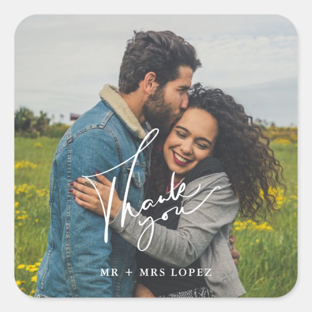 Stickers Mariage photo simple Favoriser Merci  (Devant)