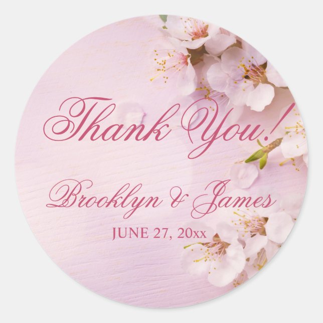 Stickers Mariage Rond Cerise Blossom Élégant (Devant)