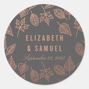 Stickers Mariage rond gris cuivre de l'automne