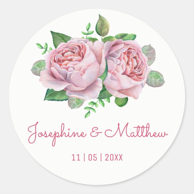 Stickers Mariage Rose Aquarelle Rose (Devant)