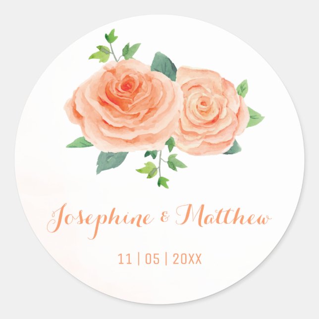 Stickers Mariage Rose d'aquarelle de pêche (Devant)