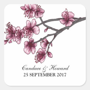 Stickers mariage rose simple fleurs de cerise rose