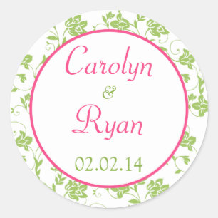Stickers Mariage rose Vert Blanc Floral